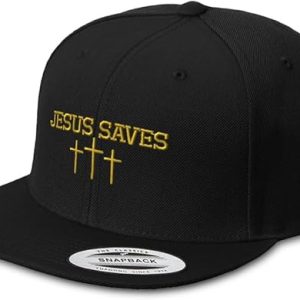 Speedy Pros Snapback Hats for Men & Women Jesus Saves Gold Embroidery Flat Bill Baseball Cap