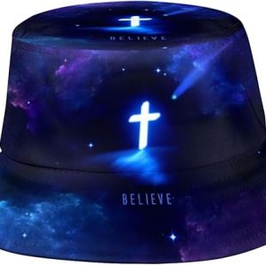Jesus Cross Hat Christian Faith Bucket Hats Packable Travel Beach Sun Hat Wide Brim Fisherman Caps