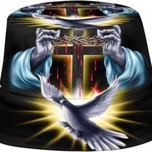 Christian Jesus Bucket Hat Packable Jesus Cross Fisherman Hat Summer Travel Beach Sun Hats for Women Men Teens