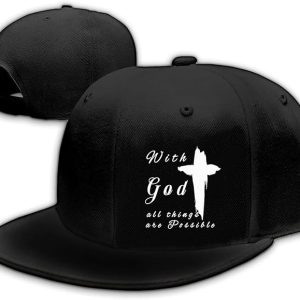 with God All Things are Possible Christian Faith,Christ Hats Mens Snapback Flat Bill Brim Hats for Men Black Snap Backpack Dad Life Jesus Christian Crosses Fitted Hat Baseball Cap