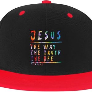 Jesus is The Way The Truth The Life Flat Bill Hats for Men Hip Hop Flat Bill Brim Adjustable Baseball Cap